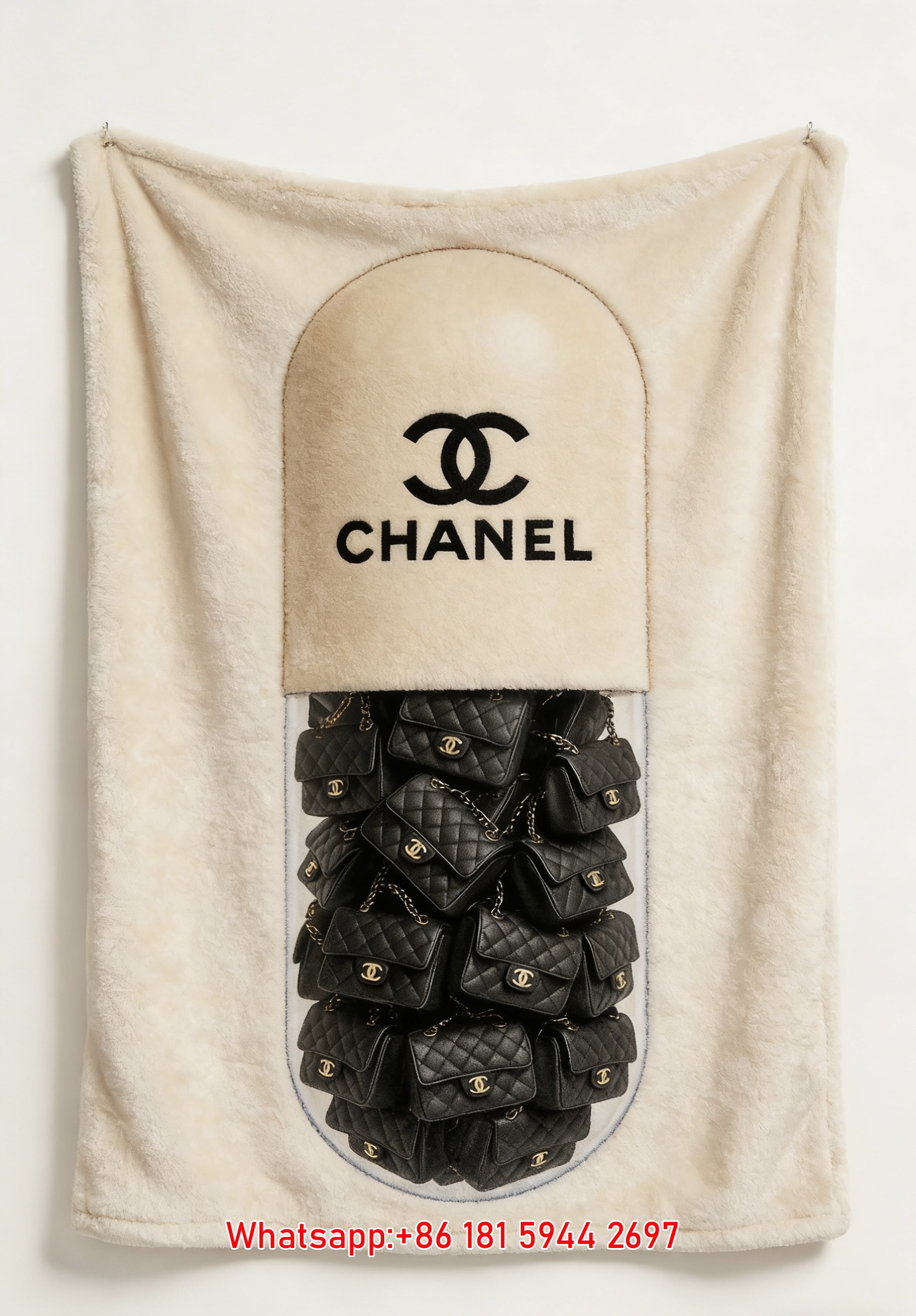 Luxury Chanel Pill Capsule Flannel Throw Blanket  Classic Black Quilted Bag Print IMG_7184